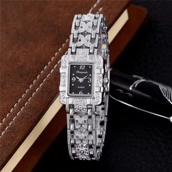 NOVORA Women's Luxury Rectangle Watch – Silver Stainless Steel Crystal Quartz Fashion Wristwatch for Ladies