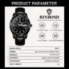 BINBOND 8879 Men’s Luxury Watch | Genuine Leather Strap, Multifunction Quartz, Waterproof Business & Casual Wristwatch BLACK
