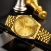 NOVORA Luxury Gold Stainless Steel Men’s Watch – Quartz Analog Watch with Auto Date . GOLDEN
