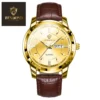 BINBOND 8879 Men’s Luxury Watch | Genuine Leather Strap, Multifunction Quartz, Waterproof Business & Casual Wristwatch GOLDEN