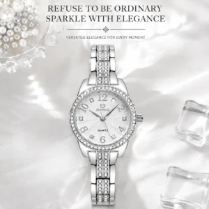 NOVORA Diamond Seno Women's Luxury Watch – SILVER Chronograph, Stainless Steel Strap, Quartz, Waterproof & Luminous Fashion Sport Timepiece