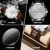 BINBOND 8879 Men’s Luxury Watch | Genuine Leather Strap, Multifunction Quartz, Waterproof Business & Casual Wristwatch SILVER