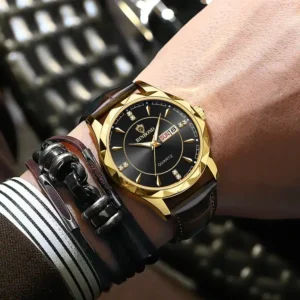BINBOND B5552 Men’s Luxury Watch | Silver Stainless Steel Quartz, Date Display & Water Resistant Design BLACK