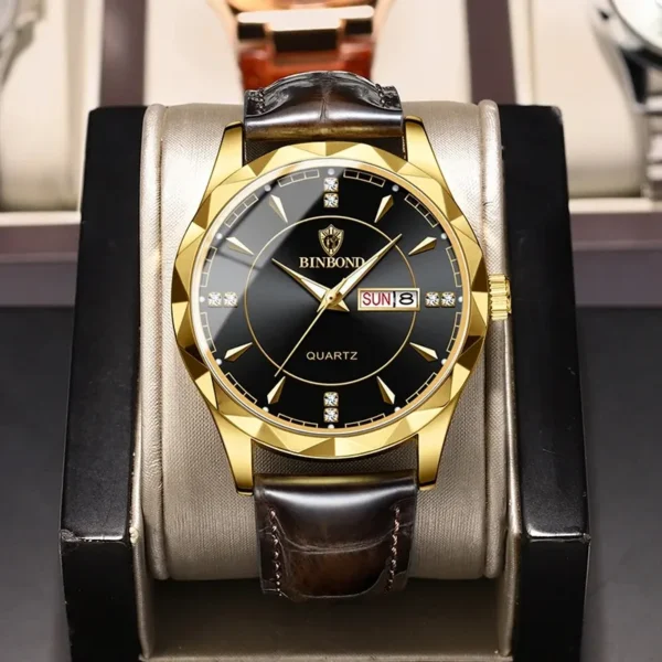 BINBOND B5552 Men’s Luxury Watch | Silver Stainless Steel Quartz, Date Display & Water Resistant Design BLACK