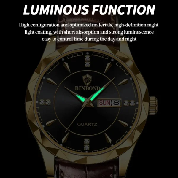 BINBOND B5552 Men’s Luxury Watch | Silver Stainless Steel Quartz, Date Display & Water Resistant Design BLACK
