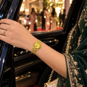 Luxury Quartz Analog Watch with Auto Date & Stainless Steel Bracelet | Premium Fashion Business Wristwatch Golden