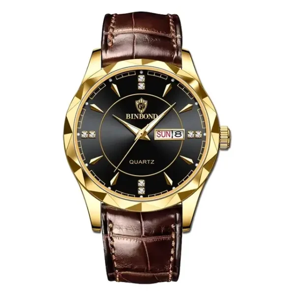 BINBOND B5552 Men’s Luxury Watch | Silver Stainless Steel Quartz, Date Display & Water Resistant Design BLACK