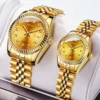 Luxury Quartz Analog Watch with Auto Date & Stainless Steel Bracelet | Premium Fashion Business Wristwatch Golden