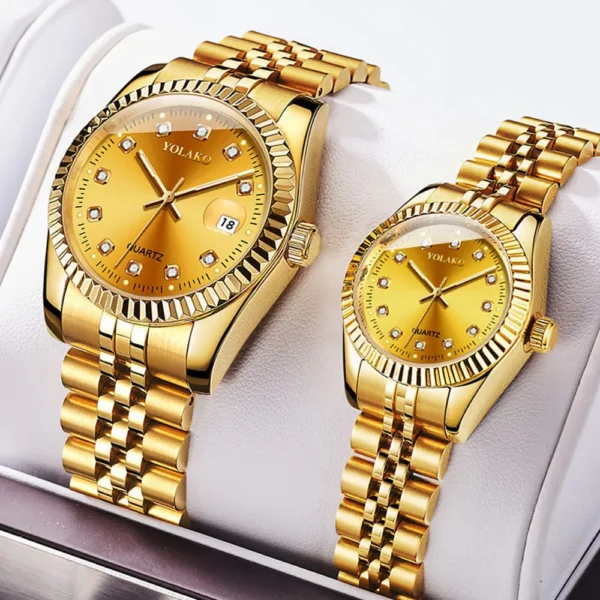 Luxury Quartz Analog Watch with Auto Date & Stainless Steel Bracelet | Premium Fashion Business Wristwatch Golden