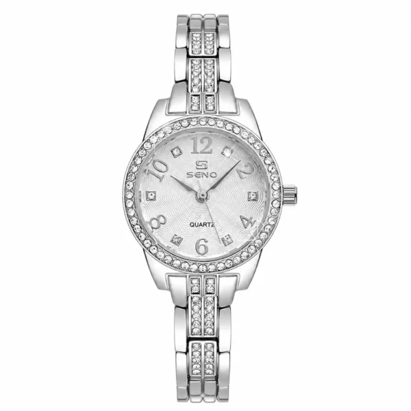 NOVORA Diamond Seno Women's Luxury Watch – SILVER Chronograph, Stainless Steel Strap, Quartz, Waterproof & Luminous Fashion Sport Timepiece