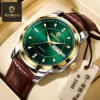 BINBOND 8879 Men’s Luxury Watch | Genuine Leather Strap, Multifunction Quartz, Waterproof Business & Casual Wristwatch GREEN