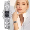 NOVORA Women's Luxury Rectangle Watch – Silver Stainless Steel Crystal Quartz Fashion Wristwatch for Ladies