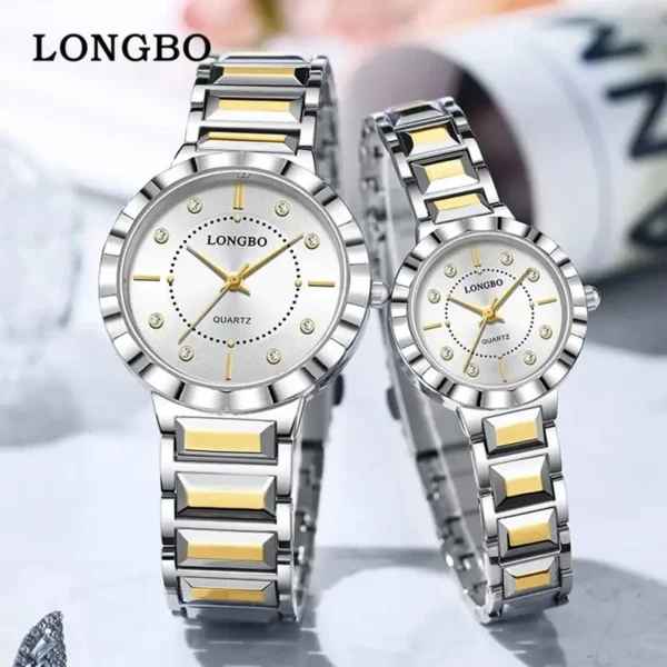 LONGBO 83625 Luxury Couple Watch for Men & Women – Stainless Steel Quartz Watch with Unique Dial, 3BAR Water Resistance & Luminous Hands SILVER & GOLDEN
