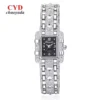 NOVORA Women's Luxury Rectangle Watch – Silver Stainless Steel Crystal Quartz Fashion Wristwatch for Ladies