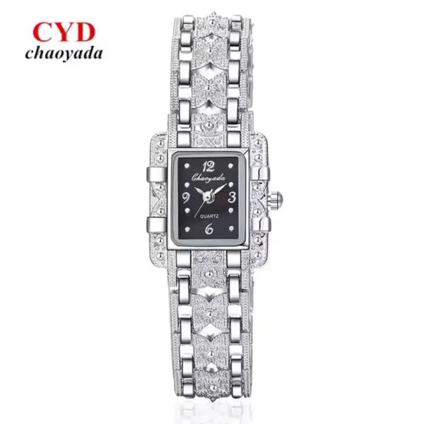 NOVORA Women's Luxury Rectangle Watch – Silver Stainless Steel Crystal Quartz Fashion Wristwatch for Ladies
