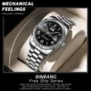 BINBOND B0733 Men’s Luxury Watch | Roman Dial, Quartz Movement, Stainless Steel Case, Date Display & Luminous Design SILVER
