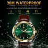 BINBOND 8879 Men’s Luxury Watch | Genuine Leather Strap, Multifunction Quartz, Waterproof Business & Casual Wristwatch GREEN