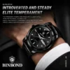 BINBOND 8879 Men’s Luxury Watch | Genuine Leather Strap, Multifunction Quartz, Waterproof Business & Casual Wristwatch BLACK