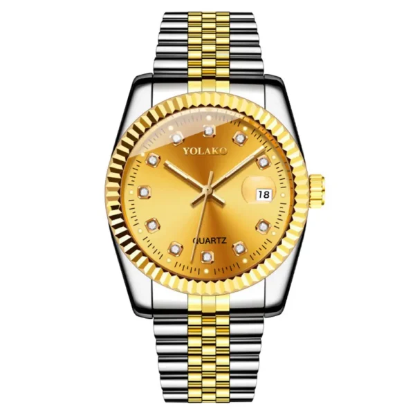 NOVORA Luxury Gold Stainless Steel Men’s Watch – Quartz Analog Watch with Auto Date .  SILVER, GOLDEN