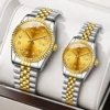 NOVORA Luxury Gold Stainless Steel Men’s Watch – Quartz Analog Watch with Auto Date .  SILVER, GOLDEN