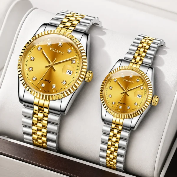NOVORA Luxury Gold Stainless Steel Men’s Watch – Quartz Analog Watch with Auto Date .  SILVER, GOLDEN