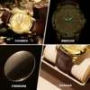 BINBOND 8879 Men’s Luxury Watch | Genuine Leather Strap, Multifunction Quartz, Waterproof Business & Casual Wristwatch GOLDEN