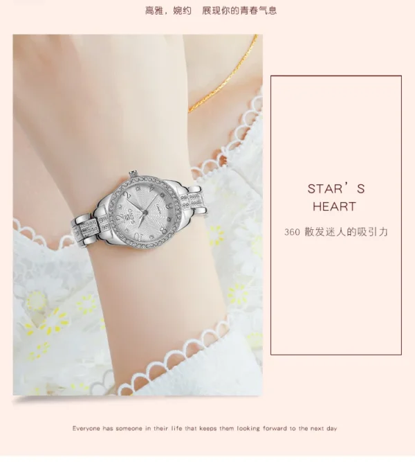 NOVORA Diamond Seno Women's Luxury Watch – SILVER Chronograph, Stainless Steel Strap, Quartz, Waterproof & Luminous Fashion Sport Timepiece