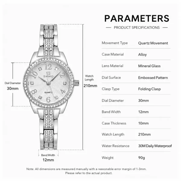 NOVORA Diamond Seno Women's Luxury Watch – SILVER Chronograph, Stainless Steel Strap, Quartz, Waterproof & Luminous Fashion Sport Timepiece