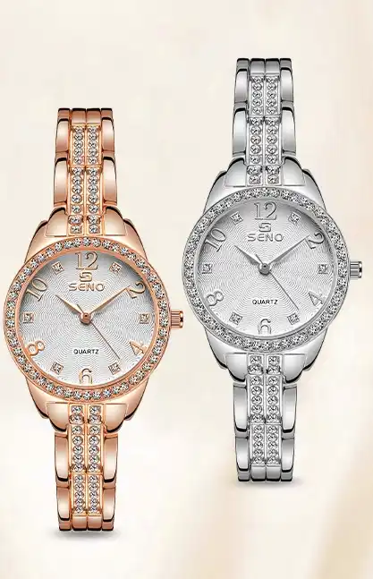NOVORA Diamond Seno Women's Luxury Watch – SILVER Chronograph, Stainless Steel Strap, Quartz, Waterproof & Luminous Fashion Sport Timepiece