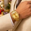 NOVORA Luxury Gold Stainless Steel Men’s Watch – Quartz Analog Watch with Auto Date . GOLDEN
