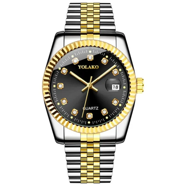 NOVORA Luxury Gold Stainless Steel Men’s Watch – Quartz Analog Watch with Auto Date .  SILVER, BLACK,GOLDEN