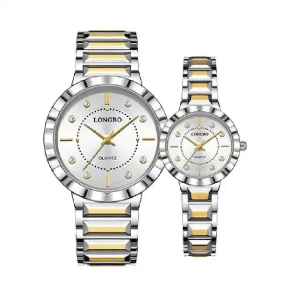 LONGBO 83625 Luxury Couple Watch for Men & Women – Stainless Steel Quartz Watch with Unique Dial, 3BAR Water Resistance & Luminous Hands SILVER & GOLDEN