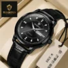 BINBOND 8879 Men’s Luxury Watch | Genuine Leather Strap, Multifunction Quartz, Waterproof Business & Casual Wristwatch BLACK