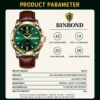 BINBOND 8879 Men’s Luxury Watch | Genuine Leather Strap, Multifunction Quartz, Waterproof Business & Casual Wristwatch GREEN