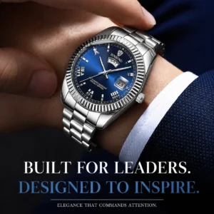 BINBOND B0733 Men’s Luxury Watch | Roman Dial, Quartz Movement, Stainless Steel Case, Date Display & Luminous Design BLUE