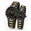 LONGBO 83625 Luxury Couple Watch for Men & Women – Stainless Steel Quartz Watch with Unique Dial, 3BAR Water Resistance & Luminous Hands BLACK & GOLDEN